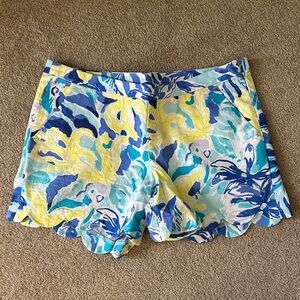 Lilly Pulitzer Bright Floral Scallop Hem Shorts - Yellow & Blue